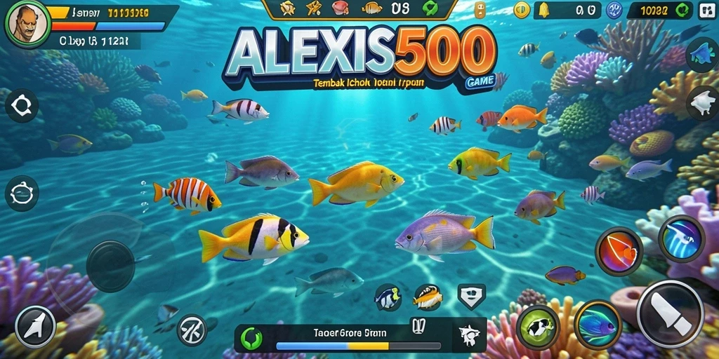 Tampilan gameplay seru dalam ALEXIS500 saat menembak ikan.