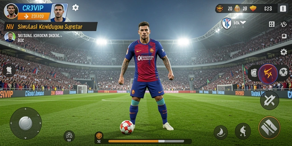 Tampilan gameplay yang mengasyikkan dalam CR7VIP dengan aksi sepak bola nyata.
