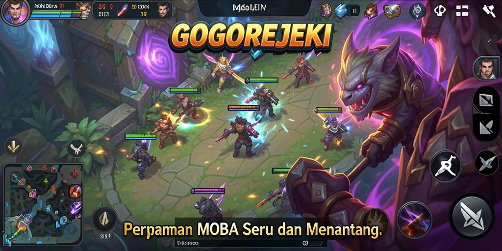 Tangkapan layar gameplay GOGOREJEKI menampilkan pertarungan seru antar tim.