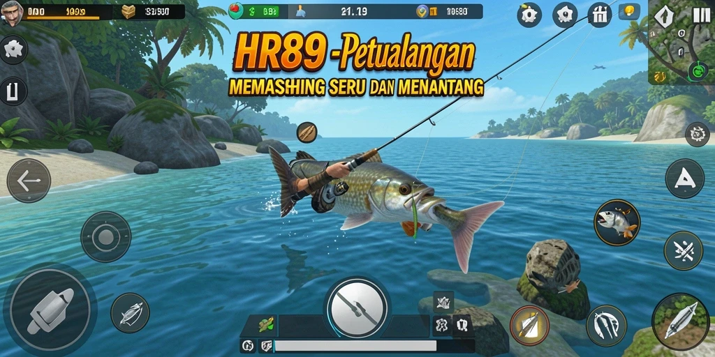 Tampilan gameplay HR89 dengan suasana memancing yang tenang.