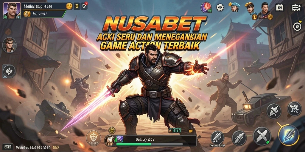 Screenshot utama NUSABET menampilkan karakter dalam aksi seru.