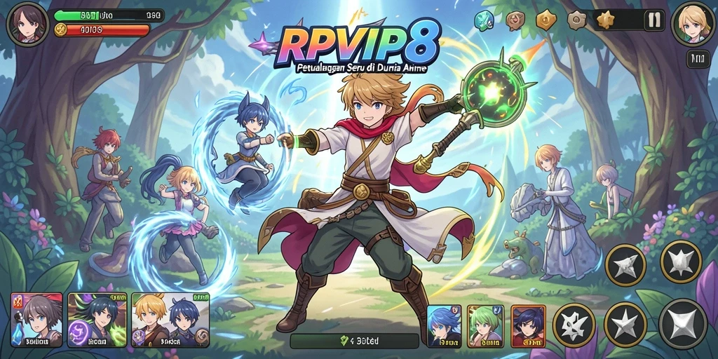Screenshot utama RPVIP8 menampilkan aksi seru karakter Anime.