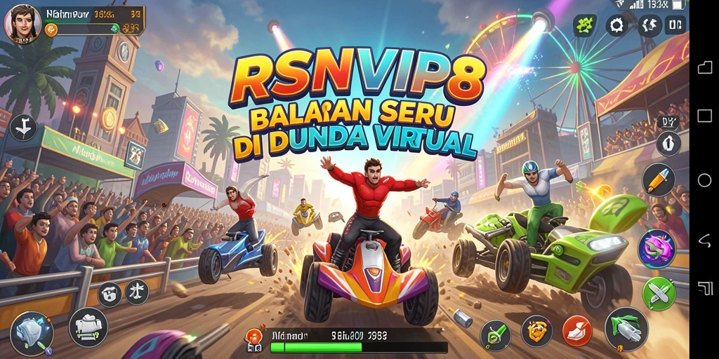 Tangkapan layar utama RSNVIP8 menampilkan aksi balapan yang mendebarkan.