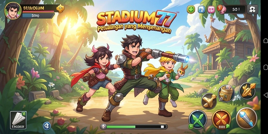 Tampilan menarik dari gameplay STADIUM77 dengan karakter anime.
