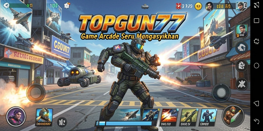 Tampilan gameplay seru dari TOPGUN77 dalam mode arcade.